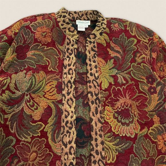 Vintage 90s Floral Leopard Pattern Tapestry Jacket Coldwater Creek - Size Large - Picture 4 of 5